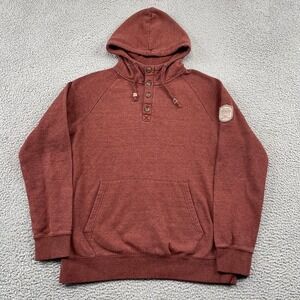 Dravus Hoodie Mens Large Maroon Henley Pullover Sweatshirt Raglan Sleeve Patch